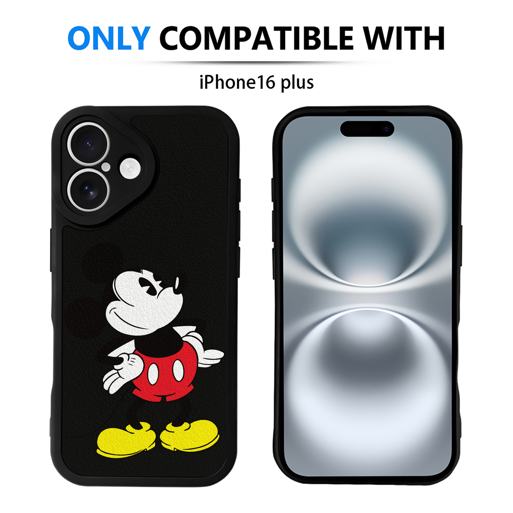 （画像用） ミッキーマウス Mickey Mouse 【iPhone 16シリーズ対応】シリコンスマホケース（レザー調） 材質：シリコン